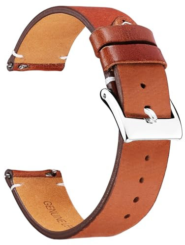 BINLUN Leder Uhrenarmband Schnellverschluss Lederarmband 12mm 14mm 16mm 18mm 20mm 22mm 24mm Uhrenband mit Edelstahl Silber Schnalle Smartwatch Ersatzarmband für Herren Damen (Hellbraun, 24mm)