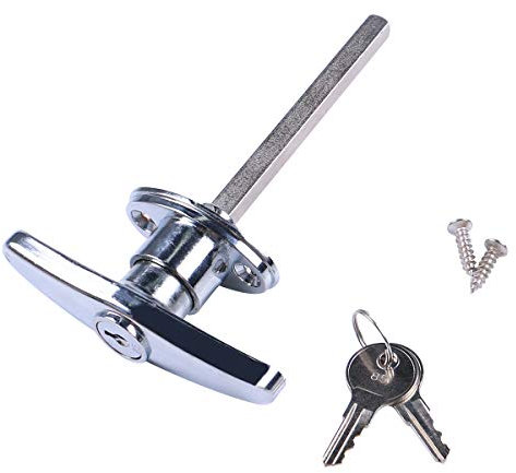 Garagentorschloss-Set, T-Griff, Universal-teil, Verriegelung für manuelles Öffnen, Chrom, mit 2 Schlüsseln
