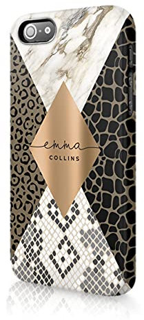 Tirita Personalised Compatible with iPhone 5 / 5s / SE 2016 Hard Case Cover PRINTED GLITTER, NOT REAL GLITTER Animal Print Snake Rose Gold Leopard Skin Giraffe Tiger Africa Custom Initials Name Bling