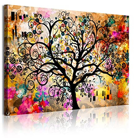 DekoArte 350 - Modernes Bild, digitalisierter Kunstdruck | Dekoratives Bild für den Salon oder das Schlafzimer | Abstrakter Stil Kunst Lebensbaum von Gustav Klimt | 1 Teil 120 x 80 cm