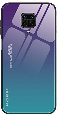 HAOYE Hülle für Xiaomi Redmi Note 9S/Note 9 Pro Hülle, Farbverlauf-Glas Back Cover Handyhülle, Ultra Thin Tasche Cover TPU Silikon Grenze Shock Absorption Stoßfest Case Schutzhülle(3)