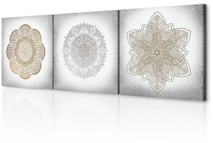 decomonkey Bilder Set Mandala 180x60 cm 3 Teilig Wandbild Groß Leinwandbild XXL Deko Wohnzimmer Schlafzimmer Büro Wanddeko Leinwand Pictures For Wall Poster Wall Painting Orient Ornament