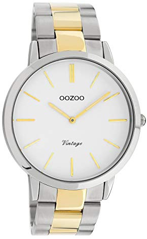 Oozoo Unisex Armbanduhr Silber Gold Quarz C20101 Vintage Slim Edelstahl UOC20101 Analoguhr