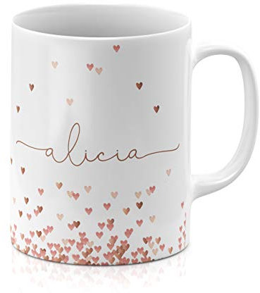 Tirita Personalised Mug Initial with Name, Custom Gift for Mum, Dad, Kids or Girls. [09 - Love Hearts Rain]