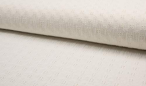 Baumwollstoff, Musselin, Gauze mit Lochstickerei, Ecru als Meterware zum Nähen, 50 cm