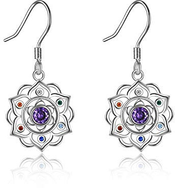 Chakra Lotus Ohrringe Sterling Silber Lotus blume Baumeln Tropfen Ohrringe Yoga Schmuck Geschenke für Damen