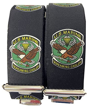 Generisch US MARINE Hosenträger - Marines - Screaming Eagles - Adler 35mm Breit in H-Form mit 4 extra starken Clips Austria/ US Marine schwarz ST-005