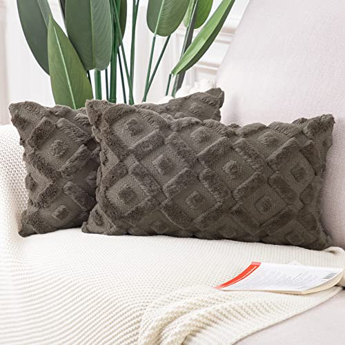 Madizz 2er Set Sanft Plüsch Kurze Wolle Samt Dekorativ Zierkissenbezüge Luxus Stil Kissenbezug für Sofa für Schlafzimmer Taupe 30x50 cm Rechteckig