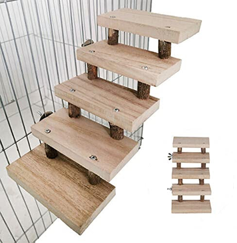 NganSuRong Natural Wooden Hamster Parrot Bird Cage Toy Pet Mouse Climbing Swing 5 Layers Ladder Stairs Platform Bridge Springboard Training Tool