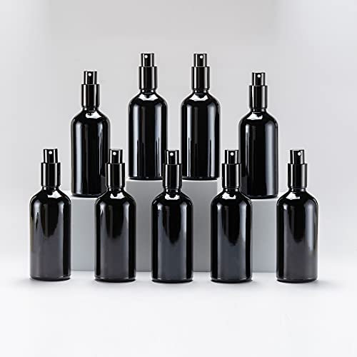 YIZHAO Negro Bote Spray Pulverizador Cristal 100ml, Pulverizador Cristal Pequeño con Fina Niebla, para Aceite Esencial, Aromaterapia, Perfume,Limpieza, Viaje, Agua,Farmacia, Laboratorio – 9Pcs