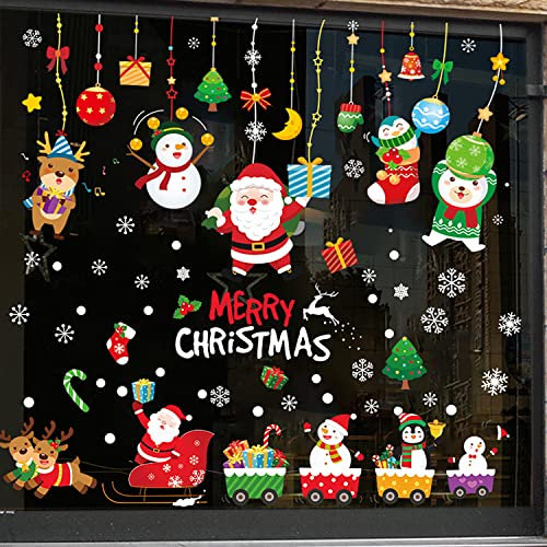 Weihnachtsdeko Fenster - Selbstklebende Fensterbilder Große Größe, Winter Deko Sticker, 4 Stück Kinderzimmer Weihnachten Fensterdekoration (A)
