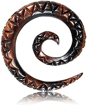 Narraholz Piercing Holz Zick Zack dunkel braun Spirale 4mm 6mm 8mm Dehnschnecke Dehner | Tribal Handarbeit Expander Damen Herren Flesh Lobe Plug Dehnspiralen Tunnel Ohrring Taper Dehnungsstäbe 12 mm