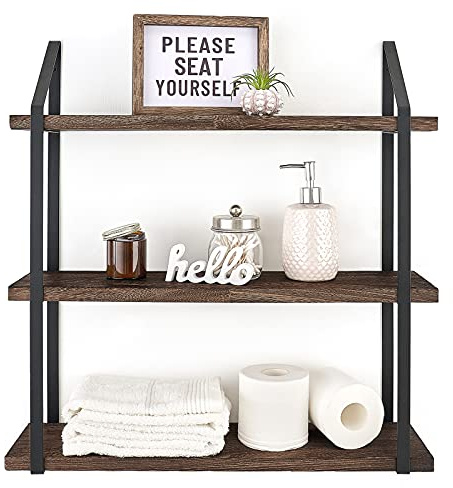 Mkono Schwebendes Wandregal, 3 Etagen, 69,9 cm, rustikales Holz, hängendes Bücherregal, Badezimmer, montiertes Regal, Aufbewahrung, Ausstellungsregale für Wohnzimmer, Schlafzimmer, Küche, Büro