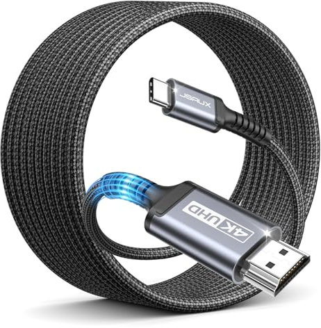 JSAUX USB C auf HDMI Kabel 4M,USB Typ C zu HDMI 4K UHD Kabel für Thunderbolt 3 Kompatibel mit iPhone 16/15 Pro, MacBook Pro 2018, MacBook Air/iPad Pro 2018, Galaxy S25/S24/S10/S9, Surface Book -Grau