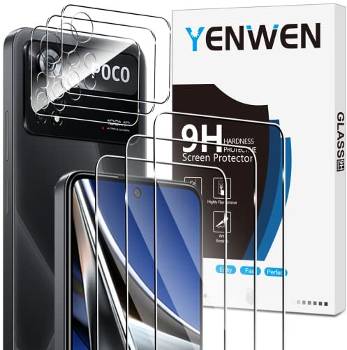 Yenwen Protector de Pantalla para Xiaomi Poco X4 Pro 5G, 3 Piezas Cristal Templado y 3 Piezas Protector de Lente Cámara, 9H Dureza HD Transparente Vidrio Templado
