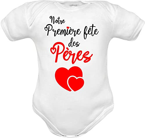 Corredino Neonato body nouveau né avec phrase notre première fête des pères en pur coton manche courte - idée cadeau naissance - fête des pères (FR1papa-w-mm 0 mois)
