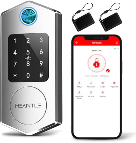 Smart Lock, HEANTLE Keyless Entry Door Lock with Touchscreen Keypads, Fingerprint Door Lock with Bluetooth APP Control for Home, Passcode Code Door Lock Smart Deadbolt
