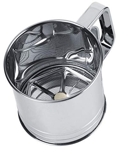 KUIKUI Flour Sifter Stainless Steel Hand Crank Flour Sifter Baking Sieve Sifter Cup Handheld Sift Flour Sifter Flour Powder Sifter Fine Mesh Sieve Kitchen Bakeware Supplies