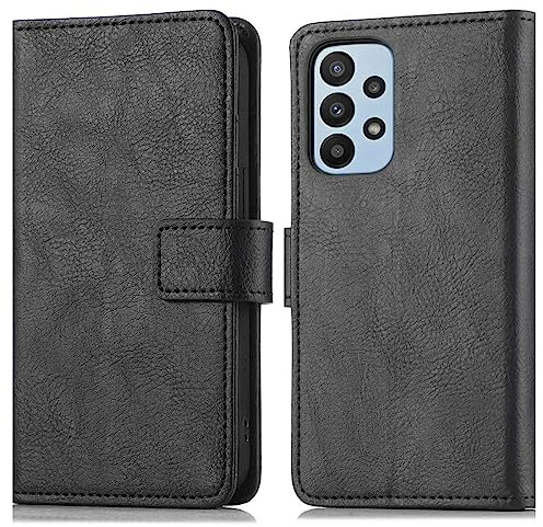 iMoshion Bookcase Hülle kompatibel mit Samsung Galaxy A23 (5G)– Luxuriöse Handyhülle – Handytasche in Schwarz [Mit Ständer, Platz für 3 Karten, Magnetverschluss]