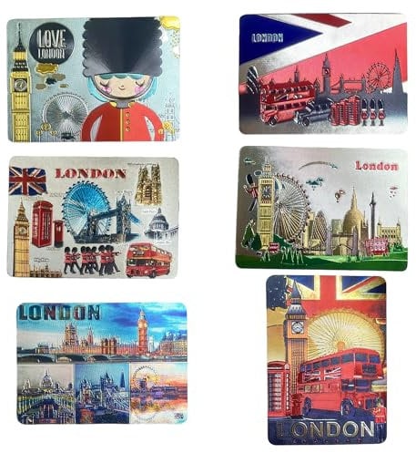 Fridge Magnets 6 London Souvenir Union Jack Flag Picture Magnets British Souvenirs England Iconic Landmarks Metallic Shiny Photo Magnet