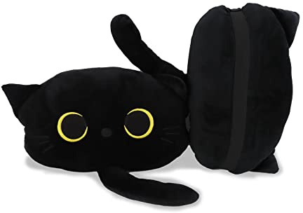 Schwarze Katze Auto Kopfstütze Kissen Nackenstütze Plüsch Kissen für Fahrsitz (2 Stück)