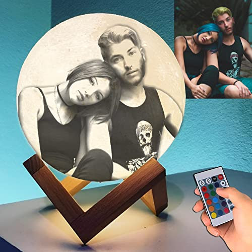 LZXSXZ Personalisiertes Mondlampe, Benutzerdefiniertes Mondlicht mit Foto und Text, 16 RGB-Farben 3D-Mondlampe Personalisierter Ständer, Mondnachtlicht für Kinder, Erntedankfest, Weihnachten - 12CM
