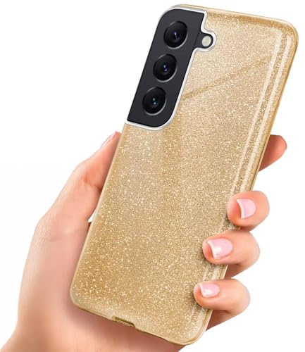 ONEFLOW Glitter Case für Samsung Galaxy S22 Plus Glitzer Handyhülle mit Kameraschutz, Stylische Hülle Glitzernd, Dünne TPU Schutzhülle für Damen, Glitzerhülle Qi kompatibel, Gold