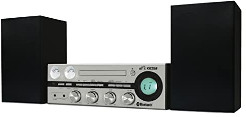 VICTOR Milwaukee 50 Watt Desktop Bluetooth Stereo System with CD/MP3 Player, FM Radio, Functioning VU Meters, and Detached Stereo Speakers, Silver (VDTS-4400-SL)
