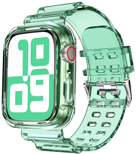 DABAOZA Kompatibel mit transparentem Apple Watch-Armband 41 mm, 40 mm, 38 mm mit Hülle, Kristallarmband und Stoßfänger für iWatch Band SE Serie 8/7/6/5/4/3/2/1 (Transparent Grün, 41 mm/40 mm/38 mm)