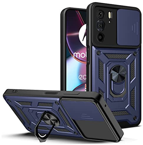 DESSEN Funda para Motorola Moto E20 / E30 / E40, Carcasa de Silicona Suave de TPU/PC y Lente Cover, con Magnético Soporte de Anillo Giratorio, Golpes Bumper Case. Azul