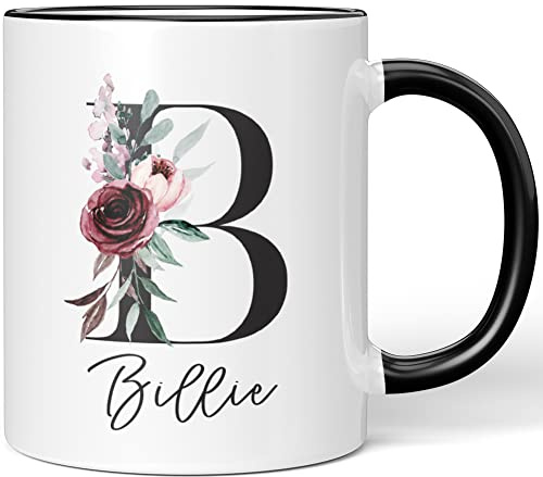 JUNIWORDS Tasse, Billie, Name Anfangsbuchstabe Initial Alphabet Floral Buchstabe B Monogramm Motiv, Schwarz (5559977)