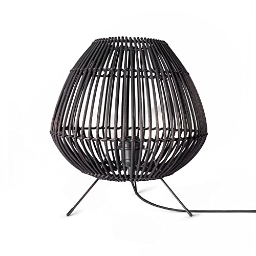Paco Home Rattan Pendelleuchte Wohnzimmer Tischleuchte Boho Style Käfig Lampe Esstischlampe Nachttischlampe Metall E27, Lampenart:Tischleute - Typ 3, Farbe:Schwarz (Ø31 cm)