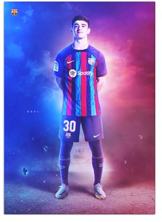 Displate Offiziell FC Barcelona MetallPoster Magnetische Befestigung Inklusive Lizenziert Bilder Hochwertiges Poster Players - Gavi Poster 45 cm x 32 cm
