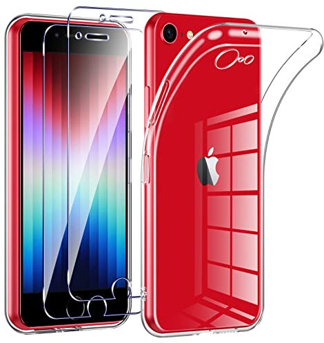 Phoona Coque pour iPhone 8/7 / SE 2020 / SE 2022,avec 2 pièces Verre trempé,Transparence Souple TPU Étui Protection pour iphone 8/iphone7,Bumper Housse Prévention des Chutes,Anti- Rayures,Ultra Mince