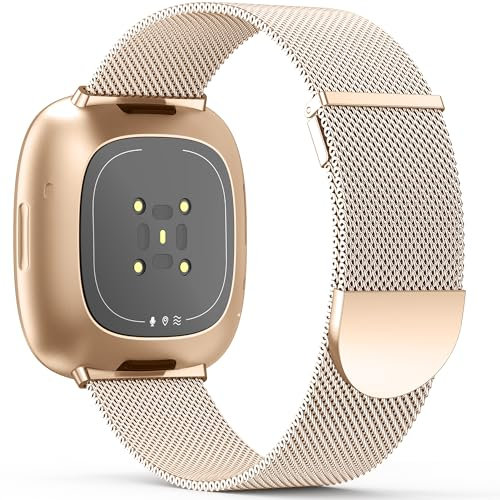 Higgs Strap Compatible with Fitbit Versa 3/4 & Sense 2, Dual Magnetic Adjustable Metal Strap - Rosegold Fashion for Women & Men