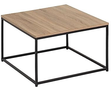 LOLAhome | Mesa de Centro | Mesa Auxiliar para Salón o Comedor Sala de Estar Balcón Oficina| Mesita Baja Sofá | Madera y Acero | 100x36x50 CM Fija o Elevable (Natural y Negro, Fija Cuadrada)