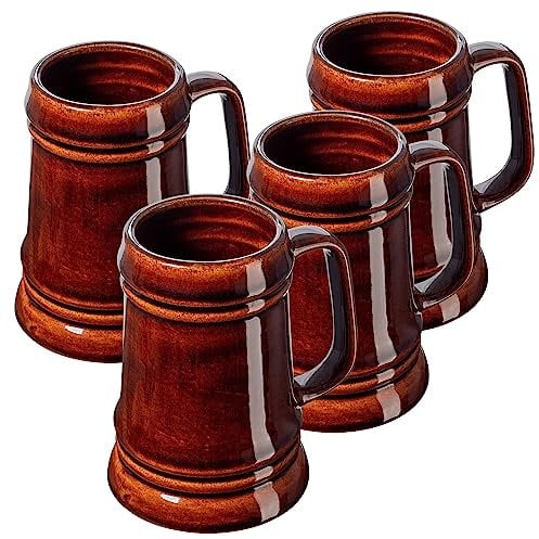 KADAX Keramikbierkrug, Bierkrug aus Keramik, Spülmaschinenfester Bierseidel mit Handlichem Griff, Steinkrug für Wein, Bier, Glühwein und Flüssig Honig (4, 500ml)