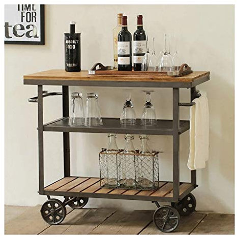 TEmkin Barwagen Weinbarwagen Servierwagen für die Küche mit Stauraum, Holz- und Metallrahmen, Dunkelbraun (80 * 40 * 80 cm) (60 * 40 * 80 cm)