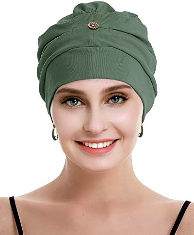 osvyo Baumwolle Chemo Kopfbedeckung für Damen Krebs Haarausfall Hut - Baumwolle Leichte Kopfbedeckung Versiegelte Verpackung HELL Oliv
