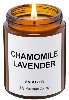 ANSOYER Massage Oil Candle, Romantic Gift SPA Use Home Scented Candle Body Oil, Ultra Hydrating Body Care with Soybean Oil | 4.5oz (Chamomile Lavender)
