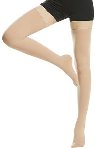 Beister Medias médicas de compresión de punta cerrada con banda de silicona para mujeres y hombres, soporte graduado firme de 20-30 mmHg para venas varicosas, edema, vuelo (1 par)