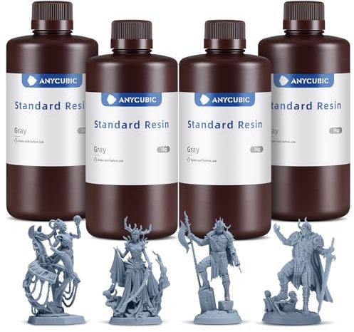 ANYCUBIC 3D Drucker Resin, UV 405nm Standard Rapid Photopolymer Resin, mit Hoher Genauigkeit und Schneller Aushärtung und Hervorragender Fließfähigkeit für den LCD DLP 3D Printer (Grau, 1kg, 4pcs)