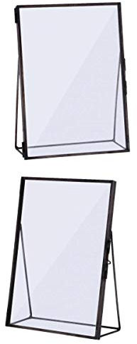 Luzhengyang Marco de fotos vintage de hierro de cristal, elegante decoración de mesa independiente, soporte para retratos