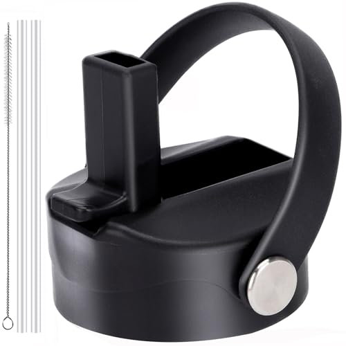 SYACOT Straw lid for Wide Mouth Water Bottle 12oz 32oz 40oz 64oz 128oz, Compatible With Hydroflask Bottle, Replacement Cap Straw Cap With Big Nozzle, Lid with Straws and Brush with Flexible Handle﻿