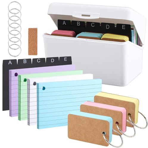 saerryor 3 X 6 inch Index Card Box, 350 Pcs Revision Cards with Dividers and Index Cards, Card File Storage Box for Flash Cards Business Cards School Office(White)