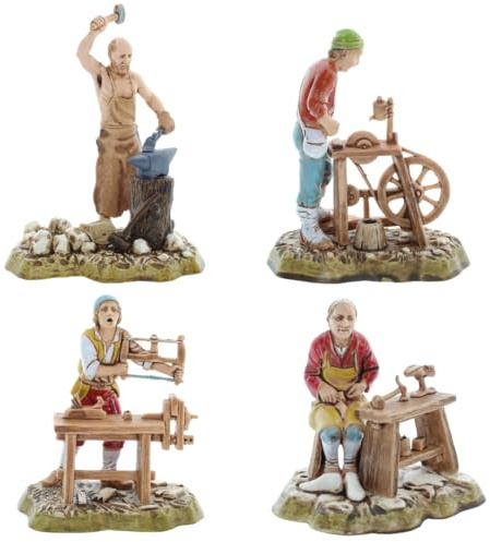 Moranduzzo Set 4 neapolitanische Berufe für Krippe 10 cm Maßstab 1:20 - Unzerstörbare Krippenfiguren - Stil 700', Handbemalt, Offizielles Produkt, Hergestellt in Italien, Bildhauer M. Landi