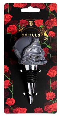Puckator Skulls and Roses Skull and Snake Bottle Stopper - Ceramic Wine Bottle Stopper for Prosecco and Wine -Wine Glass Bottle Topper Funny Wine Gifts for Wine Lover Red Wine Accessories