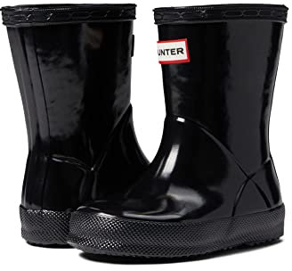 Hunter Stivali da pioggia originali First Classic Gloss unisex per bambini, nero, 6 Toddler