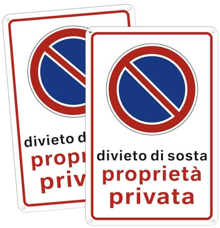 2pz Cartello proprietà privata divieto di sosta in Alluminio Metallo 30cm x 20cm– Resistente UV Impermeabile Facile da installare Fori inclusi