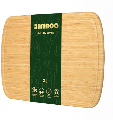Baoee XL 45x32cm Küchen schneidbrett，Bio Bambus Schneidbrett，Tief-Saft-Holz Schneidbrett，Fleischschnittbrett, Schlachtbrett, einfacher Griff